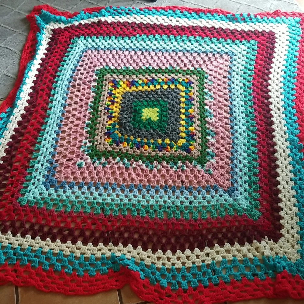Vintage Handmade Granny Knit Afghan Blanket